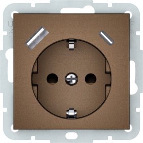 Kištukinis lizdas VILMA QR1000, įleidžiamas, be rėmelio, su įž.,  USB-A ir USB-C maitinimo lizdas, mocha sp., RP16-002-22/USB-C/USB-A