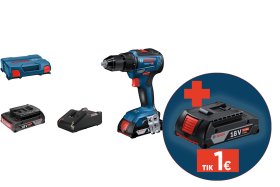 Akumuliatorinis bešepetėlinis gręžtuvas BOSCH Professional, GSR 18V-55, 2 x 18V, 2.0 Ah akumuliatoriai, kroviklis, 55 Nm, metalinis griebtuvas, L-BOXX lagaminas