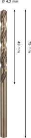 Grąžtas metalui BOSCH HSS-Co, DIN 338, 4,2 × 43 × 75 mm