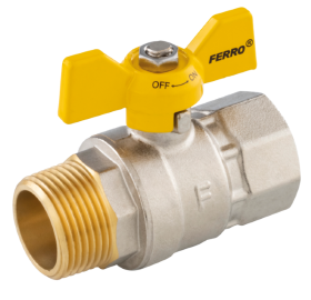 Rutulinis ventilis dujoms FERRO G18, 1/2", trumpa rankena, vidus/išorė, KGMS11