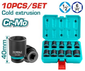 Smūginių galvučių rinkinys TOTAL, CrMo, 1/2", 10-24 mm, 10 vnt., THISTD12101