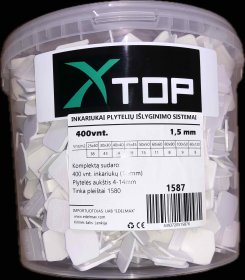 Plytelių inkarai XTOP, 1,5 mm, plytelių išlyginimo sistemai, komplekte 400 vnt.
