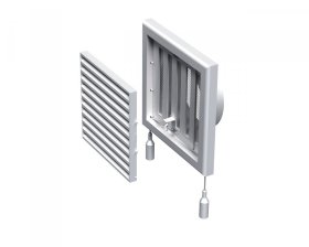 Ventiliacinės grotelės VENTS MV120VRS, 186 x 186, d125, su užsklanda ir antvamzdžiu, plastikinės, baltos spalvos