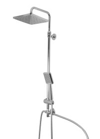 Dušo komplektas RIDDER Monaco, komplekte: 1,5 m žarna,  2 dušo galvutės (kvadratinės), reguliuojamas dušo stovas, blizgus chromas, 09159500