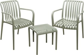 Plastikinis sodo baldų komplektas, staliukas 45 x 45 x 48 cm, 2 kėdės 56 x 55 x 81 cm, spalva žalia