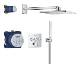 Potinkinė dušo sistema GROHE PRECISION SMARTCONTROL, su termostatu, Vitalio SmartActive Cube 310mm lietaus galva ir Vitalio Joy Cube dušeliu, chromo spalva, 34875000