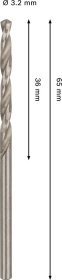 Grąžtas metalui BOSCH HSS-G, DIN 338, 3,2 × 36 × 65 mm