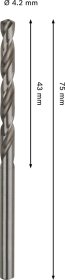 Grąžtas metalui BOSCH HSS-G, DIN 338, 4,2 × 43 × 75 mm