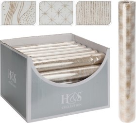 Dekoratyvinis Kalėdinis audinys, iš organzos audinio, auksinės sp., 3 skirtingi dizainai, 28 x 300 cm