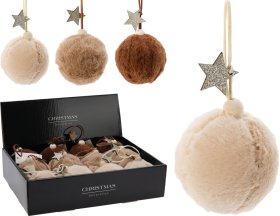 Eglutės žaisliukas, su dirbtinio kailio apdaila, 3 skirtingos sp., su žvaigžde, skersmuo 8 cm