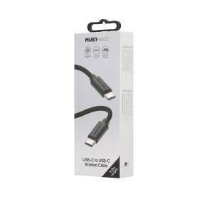 Įkrovimo laidas MUSTHAVZ, USB-C į USB-C pintas laidas, 1 m, 100W, juodos sp., MHBRCABUSBCB