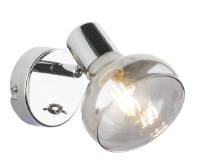 Kryptinis šviestuvas GLOBO Lothar, E14, 1 x 40W, 230V, chromo spalvos, dūmų spalvos stiklas, su jungikliu, 100 x 115 x 135 mm, 54921-1