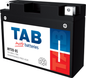 Akumuliatorius TAB, AGM, motociklinis, YTX9BS, 8AH, 12V, A, 150 x 87 x 105 mm, starterinis, rūgštinis, poliariškumas -+