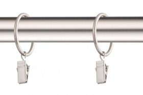 Karnizo žiedai STOL-KAR 10 Vnt., Metaliniai karnizo žiedai su segtukais. Skersmuo - 25mm. Spalva - matinis chromas. Paluotėje - 10vnt.