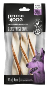 Skanėstas šunims PRIMADOG, antienos susuktas kaulas 14 cm, 3 vnt, 70g