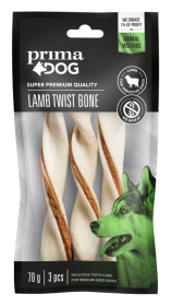 Skanėstas šunims PRIMADOG, ėrienos susuktas kaulas 14 cm, 3 vnt, 70g
