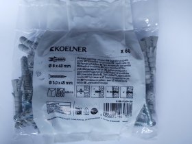 Išsiplečiantys kaiščiai su medvaržčiu KOELNER, 8,0 x 40 mm, 5,0 x 45 mm, 40 vnt, N