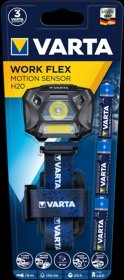 LED žibintuvėlis VARTA Work Flex Motionsensor, 150 lm, 78 m, 20 val., IP54, komplektacijoje 3 x AAA Alkaline elementai, ant galvos, 18648101421