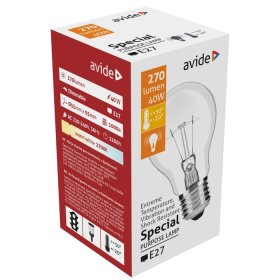 Kaitrinė pramoninio naudojimo lempa AVIDE AT-7321, 40W, E27, A55, skaidri, skirta pramoniniams tikslams, netinka naudoti buityje
