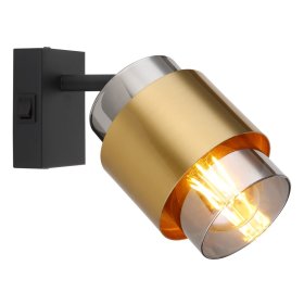Kryptinis šviestuvas GLOBO Milley, E27, 1 x 40W, 230V, su jung., juodos matinės sp. metalas, dūmų sp. stiklas, žalvarinis žiedas, 100x150x145mm, 15560-1
