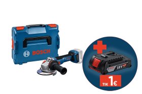 Akumuliatorinis kampinis šlifuoklis BOSCH Professional, GWS 18 V-11 S, SOLO, 18 V, maks. disko skersmuo 125 mm, be akumuliatoriaus ir kroviklio, lagaminas, 06019N4001