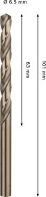 Grąžtas metalui BOSCH HSS-Co, DIN 338, 6,5 × 63 × 101 mm