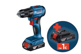 Akumuliatorinis suktuvas BOSCH Professional GSR, 18V-45, 2x3,0 Ah, sukimo momentas 21-45 Nm, 13 mm griebtuvas, lagaminas, 06019K3204