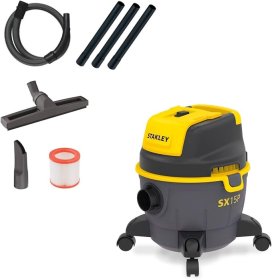 Sauso - šlapio siurbimo dulkių siurblys STANLEY SXVC15PE, talpa 15 l, galia 1000 W, siurbimo galia 17 mbar, oro srautas 28 l/s, svoris 7,4 kg