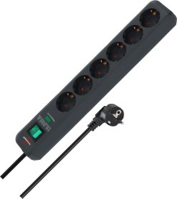 Ilgiklis BRENNENSTUHL Eco-Line, 6 lizd., 5m, su įž., su jungikliu, 3x1,5, pilkos sp., 1159710515