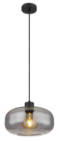 Pakabinamas šviestuvas GLOBO Giuseppe, E27, 1 x 40W, 230V, matinis juodas metalas, dūmų sp. Stiklas, 280 x 1200 mm, 15566H