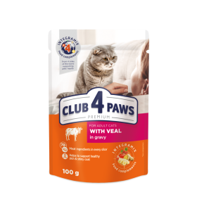 Konservuotas kačių ėdalas CLUB4PAWS, veršiena su padažu, 100g