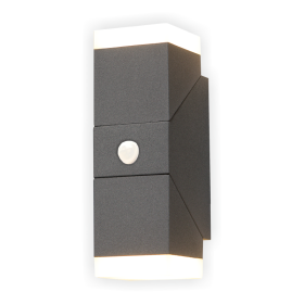 Lauko sieninis LED šviestuvas SALTA Soma Sens, su mikrobangu judesio jutikliu, LED 2x6W, 3000 K, 1080 lm, IP65, 80x65x192 mm, antracito sp.