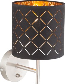 Sieninis šviestuvas GLOBO Clarke, E14, 1 x 40W, 230V, matinio nikelio sp., aksomas juodos/auksinės sp., su jungikliu, 150 x 190 x 260 mm, 15229W