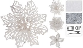 Kalėdinė dekoracija, prisegama gėlė, 3 skirtingi dizainai, 2 spalvos, 4 vnt.