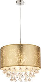 Pakabinamas šviestuvas GLOBO Amy, E27, 1 x 60W, 230V, matinis nikelis, aukso sp. tekstilė, 400 x 1400 mm, 15187H3