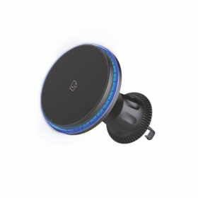 Belaidis automobilinis telefono įkroviklis su magnetiniu laikikliu ALBURNUS, 15W,  3A, juodos spalvos, tvirtinamas ventiliacijos grotelių angoje su metaliniu kabliuku.