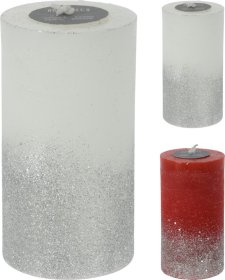 Žvakė su sidabro spalvos blizgučiais, 2 spalvos, 7 x 13 cm