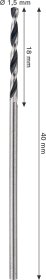 Grąžtas metalui BOSCH HSS (PointTeQ), cilindrinis kotas, 1,5 mm, 2 vnt.