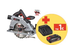 Akumuliatorinis diskinis pjūklas EINHELL TP-CS 18/190 Li, BL-Solo, 18 V, Li-ion, be akumuliatoriaus ir kroviklio, diskas 190 mm., pjovimo gylis 90°/45° - 65/45 mm, svoris 3,23 kg