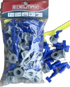 Plytelių išlyginimo sistema EDELMAX, daugkartinė, 1 raktas, 1,5-5mm, aukštis 1- 20 mm, 50 vnt.