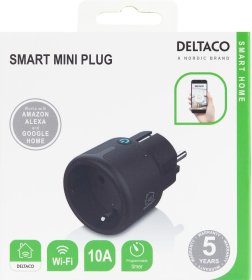 Išmanusis kištukinis lizdas DELTACO Smart Home Sh-P01M-B, WiFi, valdomas su programėle, turi laikmačio funkciją, LED indikatorius, su įž., 2,4 GHz, 10A, 220-240V, juodos sp.