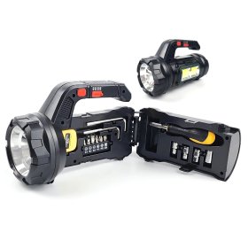 LED žibintuvėlis ENTAC EN-1945, 10 W, 260 lm, IPX4, įkraunamas su USB-C, su įrankių rinkiniu