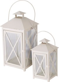 Žibintų rinkinys, 2 vnt., didelis 20 x 20 x 40 cm, mažas 15 x 15 x 30 cm, kreminės spalvos.