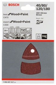 Šlifavimo lapelių rinkinys BOSCH, 102 x 62 mm, 93 mm, 25 dalių