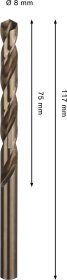 Grąžtas metalui BOSCH HSS-Co, DIN 338, 8 × 75 × 117 mm