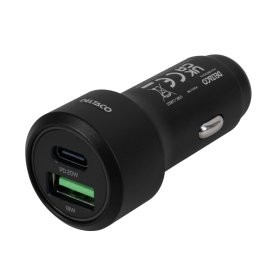 Automobilinis įkroviklis DELTACO USBC-CAR122, 1x USB-C 18 W, 1x USB-A 18 W, juodos sp.