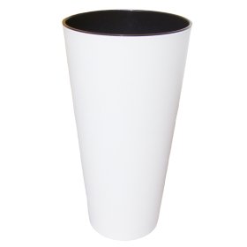 Plastikinis kambarinis vazonas TUBUS SLIM, baltos sp., vazono skersmuo 20 cm.