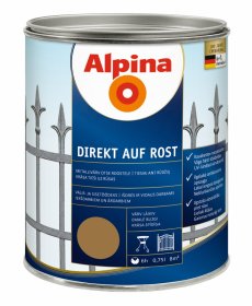 Antikoroziniai dažai ALPINA Direkt Auf Rost, aukso spalvos, galima naudoti tiesiai ant rūdžių, 0,75 l