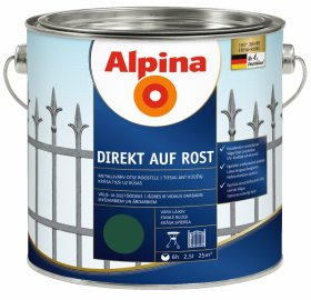 Antikoroziniai dažai ALPINA Direkt Auf Rost, žalios spalvos, šilko blizgesio, tiesiai ant rūdžių, 2,5 l