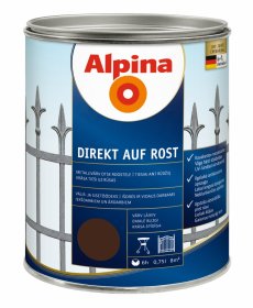 Antikoroziniai dažai ALPINA Direkt Auf Rost, šokolado spalvos, šilko blizgesio, tiesiai ant rūdžių, 0,75 l